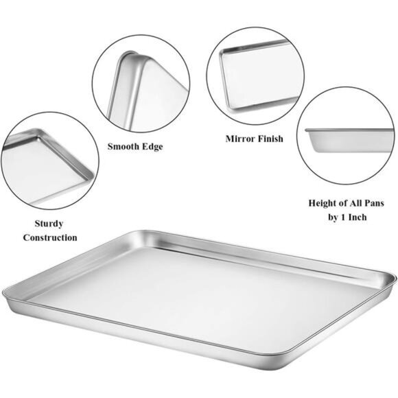 Baking Sheet with Rack Set [2 Pans + 2 Racks], Wildone Stainless Steel Cookie - Picture 4 of 8